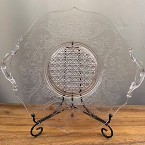 Lancaster Pink Depression Glass Landrum Cane 12.5in Handled Serving Tray